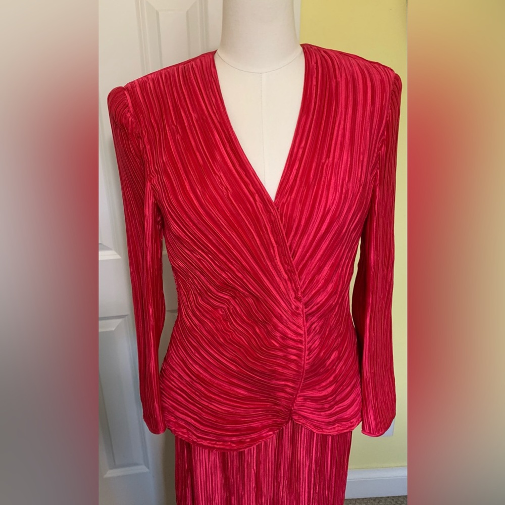 STUNNING VTG George F. Couture Hot Pink 2PC Evening Suit Set - Picture 2 of 10